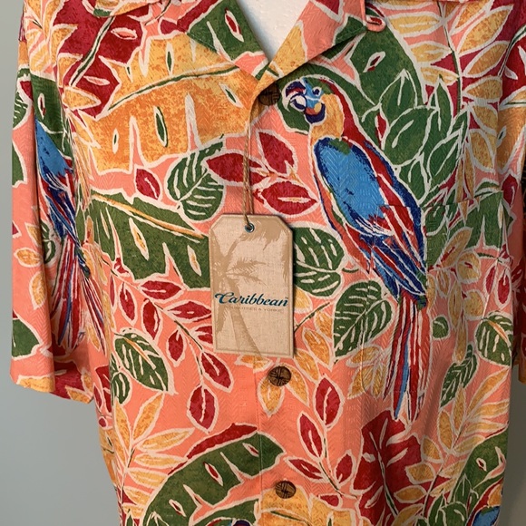 CARIBBEAN NWT MEN’S MULTICOLOR TROPICAL SHIRT LG - Picture 2 of 7
